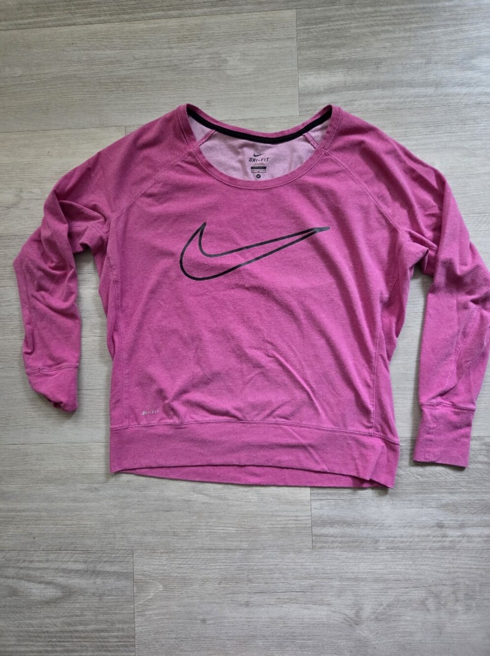 Nike Pink Long-Sleeve Dri-FIT Crew with Black Swoosh